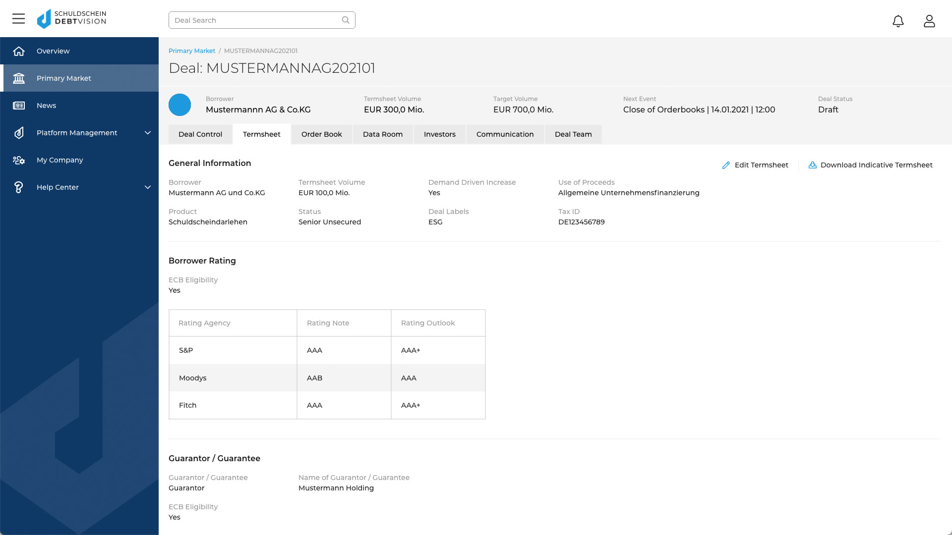 DEBTVISION Plattform